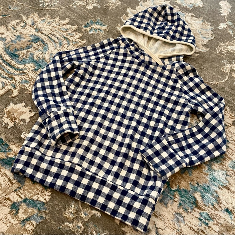 Childhoods Clothing Hoodie Navy Blue Plaid Size 6-7